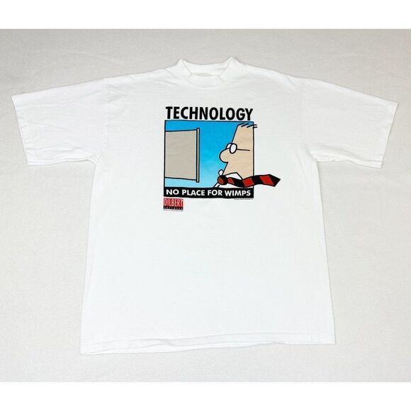 Vintage 90s Dilbert T-Shirt XL Technology No Place For Wimps Cartoon Comic - Picture 1 of 8